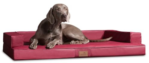 tierlando® Orthopädisches Hundesofa Gibson aus Kunstleder mit Visco-Matratze, kubisches Design, gelenkschonende Hundelounge mit Rutschfester Unterseite Größe: 120x90cm | Farbe: 04 Dunkelrot
