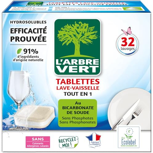 L'Arbre Vert Tablettes Lave Vaisselle Tout En 1 - Ecolabel - 91% d'ingrédients d'origine naturelle - 32 Doses