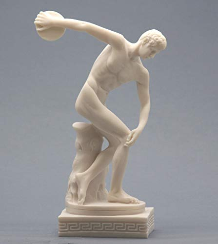 Discobolus Discus Lanzador Desnudo Masculino Atleta Griego mármol Estatua Romana Escultura 21 cm