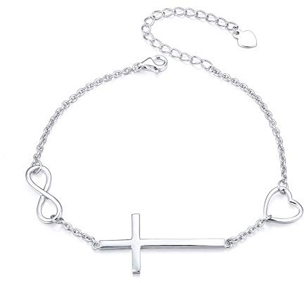 Flyow Inspiration Ich liebe dich Herz Armband Kreuz Armbänder Damen 925 Sterling Silber Infinity Glaube Hoffnung Liebe Religiöse Klassische Armkette, Einstellbare Kette 7 + 2 Zoll