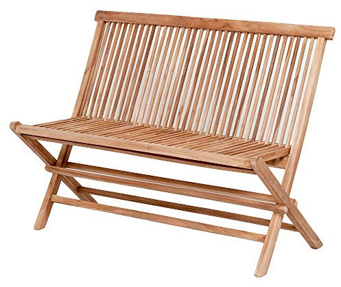 LEBENSwohnART Teak Klappbank KURSI ca. L120cm Natural Gartenbank Holzbank Sitzbank Massivholz