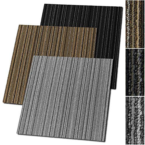 Design Teppichfliesen Venice 50x50 cm selbstliegend - 1 m² Set - strapazierfähiger Teppich Bodenbelag mit hochwertigem Schlingenflor - antistatisch mit Bitumen Rücken (Anthrazit, 4 Stück)