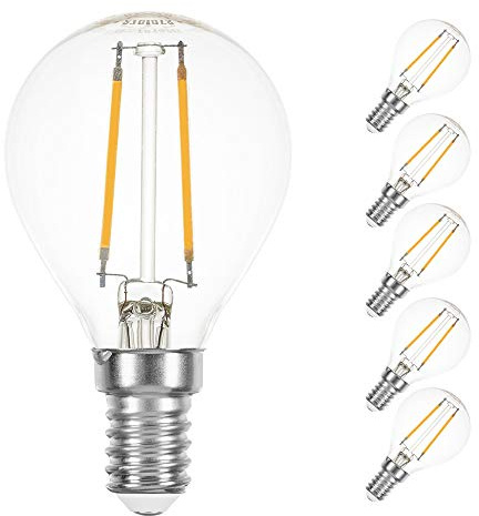 NCC-Licht 5x LED Lampe P45 Tropfen E14 1W Warmweiß 2700K | LED Leuchtmittel aus klarem Glas, ersetzt 15W Glühlampe, gemütliches Licht ideal für Wohnbereiche