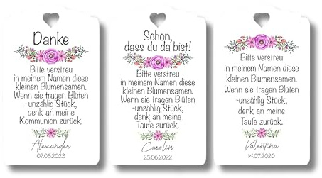 Blumensamen Geschenkanhänger Papieranhänger Tags Etiketten Danke Taufe Konfirmation Kommunion Hochzeit