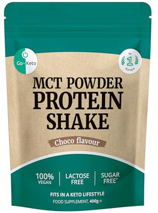Go-Keto VEGAN Protein Schoko mit MCT, 400g Pulver im praktischen Beutel - veganes Eiweißpulver aus Erbsenprotein & Reisprotein mit MCT, optimiertes Aminosäureprofil, zuckerfrei, laktosefrei