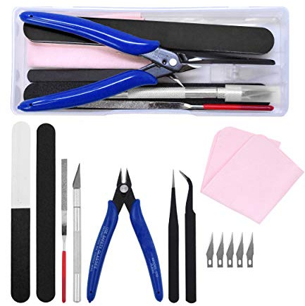 Mandala Crafts 13 PCS Plastic Model Tools Sets with Hobby Clippers, Tweezers, Files, Knife - Professional Basic Model Building Tools Set for Assembling Miniatures Mecha Cars