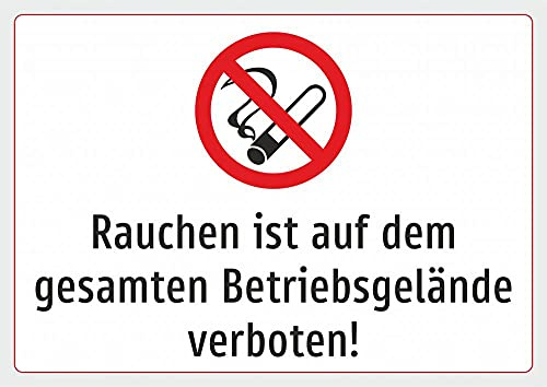 Schild: Rauchen ist auf dem gesamten Betriebsgelände verboten - 297 x 420 mm, A3, Aluverbundplatte