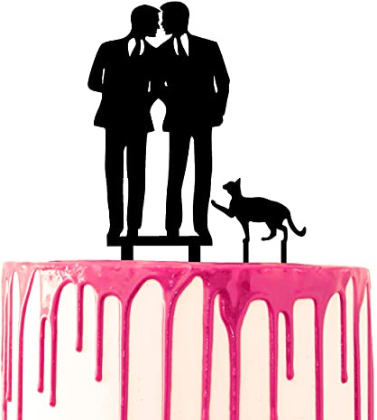 CARISPIBET cake toppers groom and bride kissing hugged with a pet cat at their side