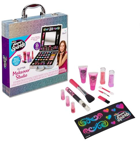 Shimmer and Sparkle Shimmering Glitter Makeover Studio Kids makeup set for girls real cosmetics kit for girls Washable make Safe non-toxic makeup