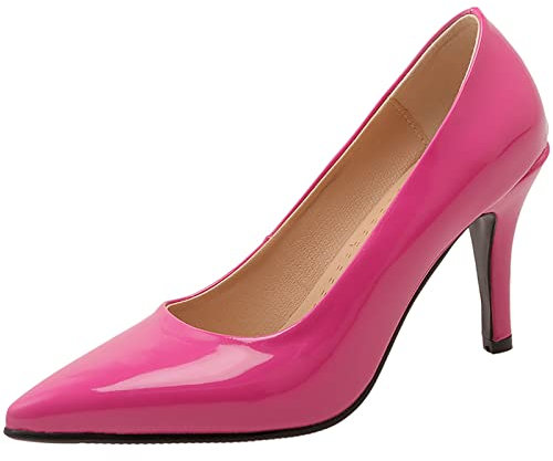 CHICMARK Zapatos de tacón de aguja sexy para mujer tipo slip-on con punta puntiaguda, fucsia, 37 EU