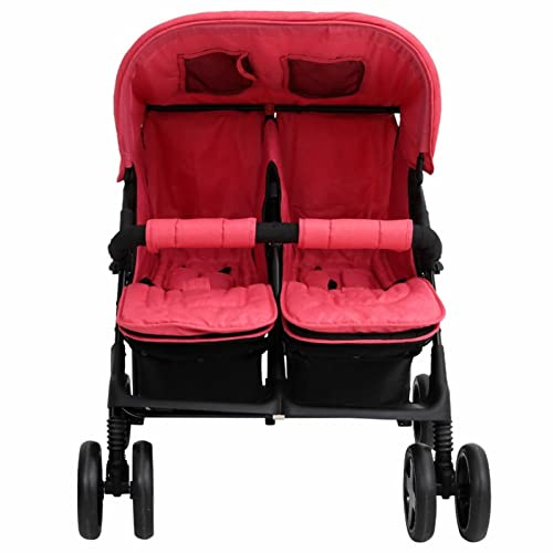 Tidyard Passeggino gemellare con tetto regolabile e cestino portaoggetti doppio pieghevole 2 in 1 passeggino gemelli passeggino gemellare passeggino rosso acciaio