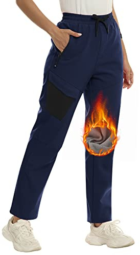 MoFiz Pantaloni Sci Donna Pantaloni Termici Trekking Impermeabili Pantaloni Invernali Blu L