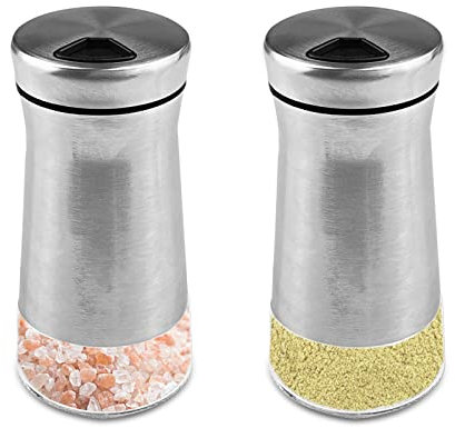 Relota 2 pezzi 120ml Barattoli Spezie con Coperchi Rotanti, Barattoli Portaspezie Trasparente con 3 Tipi Fori Regolabili, Vasetti Spezie Rotondi Vetro per Sale, Pepe, Spezie, Erbe Aromatiche