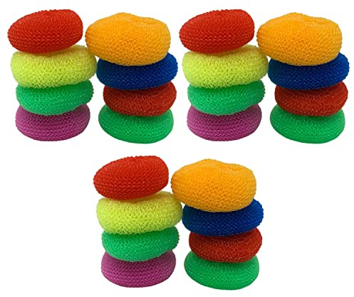 24 Shabbat Sponges Non Absorbent Plastic Mesh Scourer Assorted Colors for Dishes Non Scratch for Non Stick and Coated Cookware