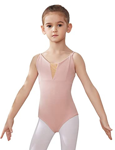 HIPPOSEUS Barn flicka gymnastik trikåer V-hals klassisk dans balett jumpsuit gym bodysuit sport camisole jumpsuit danskläder, Y06-1, Retro rosa Y06-1, 10-11 Années(135-145cm)