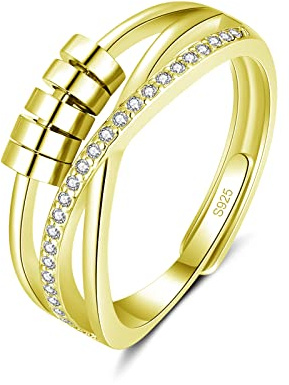 Deyanse Bague Anxiety, 925 Argent Sterling Anti-Stress, Bead Spinner Bague d'Anxiété pour Femmes, Bague d'Anxiété en Argent Ajustable, Bague Ouvert Ajustable Fidget Spinner Anti-Stress, Pierre