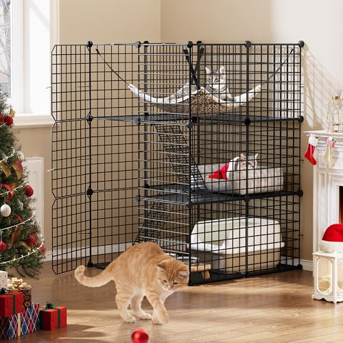 YITAHOME Gabbia per gatti per interni, fai da te con 3 porte, 2 scale, box per gatti in metallo, 3 ripiani, cuccia per animali domestici con amaca extra large, gabbia per animali domestici per 1-2
