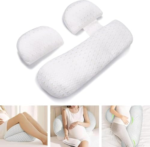 Pregnancy Pillow for Sleeping, Maternity Pillow for Pregnant Women, U Shaped Pregnancy Body Pillow, Side Sleeper Maternity Pillow, Support for Back, Legs, Belly, Hip, Detachable and Adjustable (White)