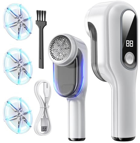 PKBD Levapelucchi Elettrico con 3 Lame Extra Gratuite, Grande Capacità di Stoccaggio Degli Scarti, Togli Pelucchi Elettrico Rimozione Rapida ed Efficace dei Pelucchi, Bianco