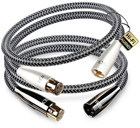 SKW Câble symétrique HiFi XLR mâle vers XLR femelle, câble cuivre et argent à 3 broches XLR pour amplificateurs, tables de mixage, enceintes - 1.5M