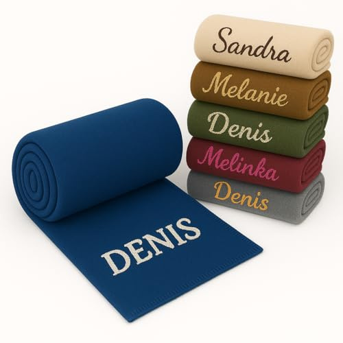 Pet-Jos Personalisierte Kuscheldecke Bestickt mit Namen oder Wunschtext Bestickt, Decke 200 cm x 150 cm, Wohndecke mit Stickerei, weiche und kuschelige Sofadecke (Blau)