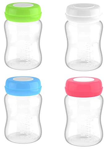 4 Stück Muttermilch-Aufbewahrungsflaschen, Großes Kaliber, Auslaufsichere Muttermilch-Gefrierflaschen mit Silikondichtung, 180 Ml