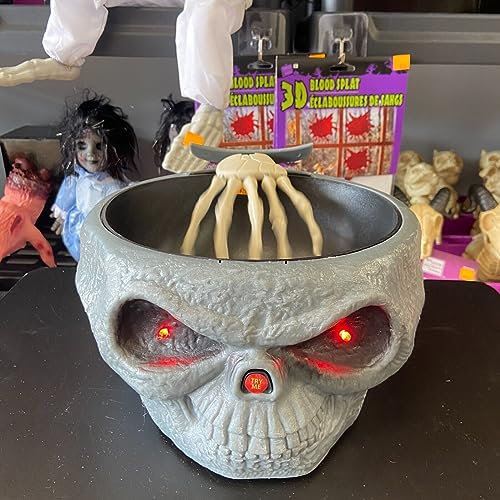 Süßigkeitenschale mit Totenkopf-Motiv, animiert, 25,4 cm, Pop-Out-Skelett, Handschädel, Süßigkeitenschale, Halloween-Party-Dekoration, Grau