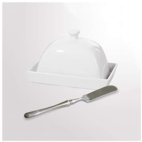 Beurrier Porte-beurre blanc pur et céramique Porte-beurre blanc pur et généreux avec couvercle Boîtier de beurre de vaisselle avec un ensemble de couteaux de beurre Récipient à beurre ( Color : Bianco