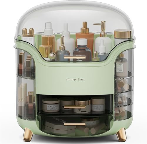 BTGGG Kosmetik Organizer Mit Deckel, Schublade Und Wasserdichter Skincare Aufbewahrung - Schminktisch Für Schlafzimmer Und Badezimmer - Grün