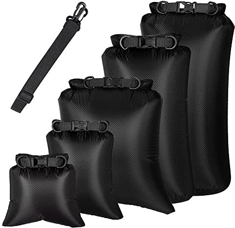 Seprendi 6-teiliges wasserdichtes Trockensack-Set für Kajakfahren, Bootfahren, Drybag, Outdoor-Aufbewahrungstaschen für Kanufahren, Camping, Schwimmen, Wandern, schwarz, Schwarz