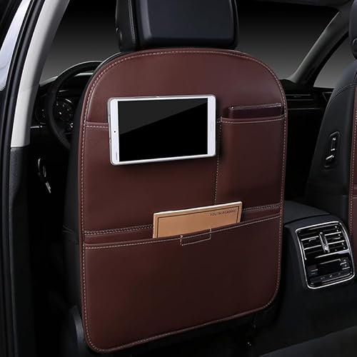 ZHSDMB 2 Stück Auto Rücksitz Anti Kick Pad für VW Tiguan I (5N) 2007–2018, Wasserdicht Leder Rückenlehne Anti-Kick Pads Autositz RüCkenschutz Auto Organizer Kinder Autositz Organizer,Coffee