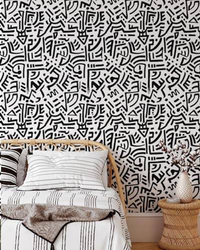 Coloritto Black Ethnic Wallpaper | Removable Self Adhesive Geometrical Wallpaper | Black and White Wallpaper| Black Graphic Wallpaper (Sample 12 W x 8 H)