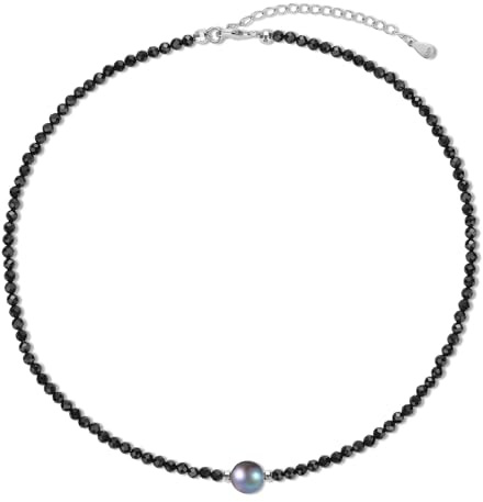 COAI Damen Halskette mit Schwarzen Süßwasserperlen und Spinell