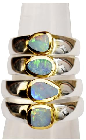 GEMS VIBES Opalring 925 Sterling Silber für Frauen Blauer Feueropal