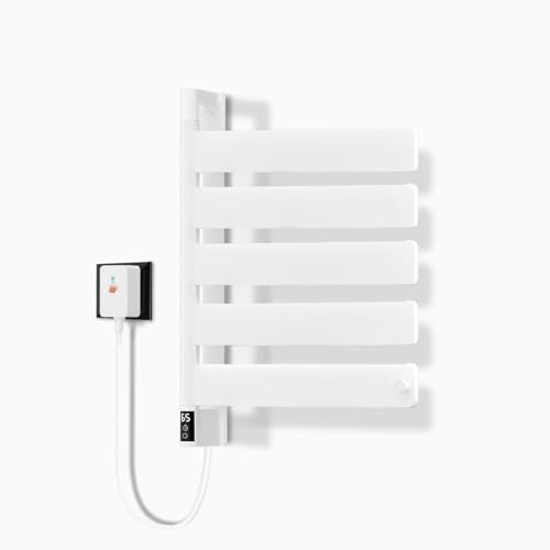 TINS Scaldasalviette Elettrico Bianco Termoarredo Bagnocon Schermo LED Rotazione 180° Portasciugamani Elettrico Termoarredo Elettrico a Parete Temporizzatori e Termostato- 53.7×44.4×9.5 cm