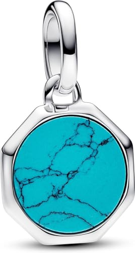 Pandora Mini medallón azul turquesa 793388C01, talla única, Plata esterlina, Turquesa sintética