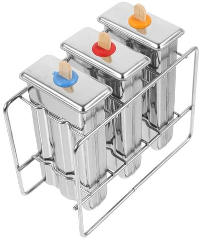 PRETYZOOM Molde Para Polos De Acero Inoxidable Con Soporte Para Hacer Helados Caseros Fácil De Desmoldar y Limpiar De Cavidades Triples Con Estructura Resistente Para Diy Cocina