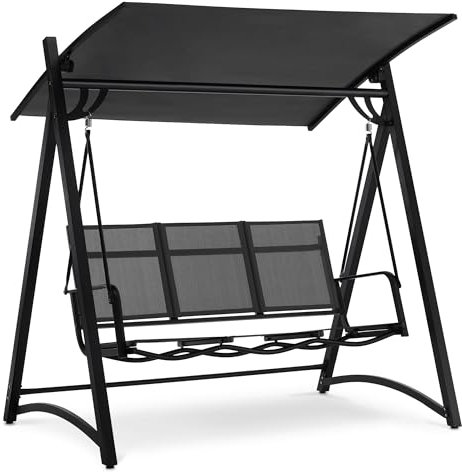 M MCombo Hollywoodschaukel 3 Sitzer mit Sonnendach, Gartenschaukel bis 300kg Belastbar, 188x132x182 cm, Schaukelbank Outdoor Wetterfest, 8009 (Dunkgelgrau)