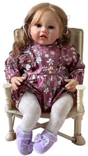 YIHANGG 24Zoll Lebensecht Reborn Baby Puppe Kuscheliges Mädchen Kleinkind Neugeborene Puppe 60cm Prinzessin mit Blondem Lockenhaar Weihnachten Geburtstag Geschenke