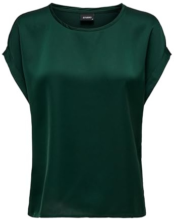 ONLY Solo Donne Top Brillante con Effetto Seta Silky Blusa Corta, Colore:Verde-4, Taglia:M