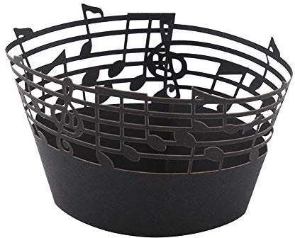 Nikou Cupcake Förmchen Musiknoten Ausgehöhlt, 50 Stück Cupcake Wrappers Muffinförmchen Formen für Hochzeit Geburtstag Party Dekoration (Schwarz)