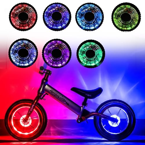 Editbar 2 Stück USB Aufladbare Fahrrad LED Radnabenlichter, Kinder Balance Scooter LED Radnabenlichter, IP65 wasserdichte Speichenlichter mit 7 Farben, 18 Lichtmodi & Smart Induction