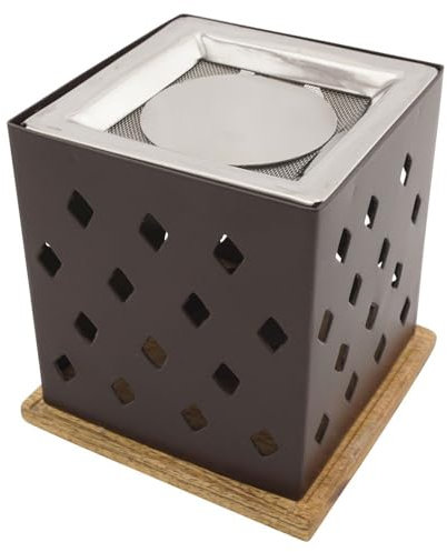 Räucherstövchen Arvin aus Metall & Holz – H 10cm – mit quadratischem Edelstahlsieb & Metallscheibe – Ideal für Weihrauch & Kräuter