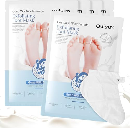 QUIYUM Masque Pied Hydratant, 5 Paires Soin de Pied Masque, Peeling Exfoliant, Très Secs et Abîmés, pour Callosités, Crevasses et Secs