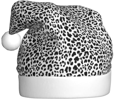 Kuilepa Schwarze Weihnachtsmütze mit Leopardenmuster, Weihnachtsmannmütze, Weihnachtsmütze für Erwachsene, verdickte Weihnachtsmannmützen für Weihnachten, Neujahr, Urlaub, Partyzubehör