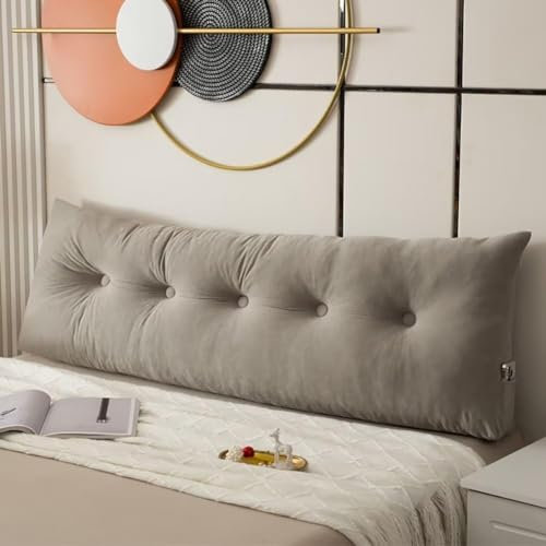 YOUGANG Bett-Rückenlehnenkissen, Doppel-/King-Size-Kopfteil, Keilkissen zum Sitzen im Bett, Kopfteil mit Seitentasche, Rückenstütze langes Kissen (Grau, 80 x 40 x 12 cm)