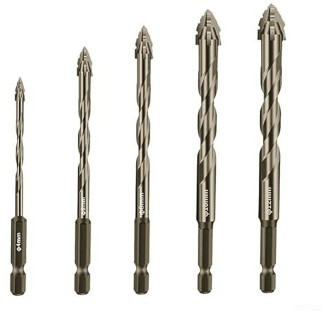 Zilimontt 5 tlg Exzenter Bohrer Set 4 Rand Steinbohrer für Beton Glas Ziegel Fliesen Spiegel Holz Porzellan Design für Präzisionsbohren