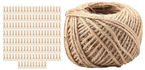 Mini alfileres de ropa para fotos, 250 pines pequeños de madera con cordel de yute, mini pines de ropa para manualidades, pequeños pines de madera para fotos, manualidades, artes, cócteles