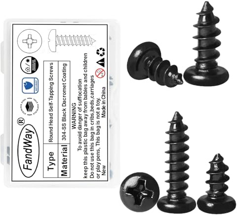 FandWay M3x20mm Rundkopf Blechschrauben,Linsenkopf Selbstschneidende Schrauben Kreuzschlitz,Edelstahl A2 V2A Schwarzes Oxid Holzschrauben,Pan Kopf Selbstbohrende Schrauben Vollgewinde.(100 Stück)
