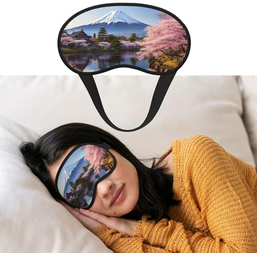 Augenmaske zum Schlafen, atmungsaktiv, lichtblockierend, Schlafmaske, Halterung, Fuji, Kirschblüten, Bäume, Nacht, Augenbinde, weich, bequem, Nacht-Augenschutz, für Männer und Frauen, Augenabdeckung
